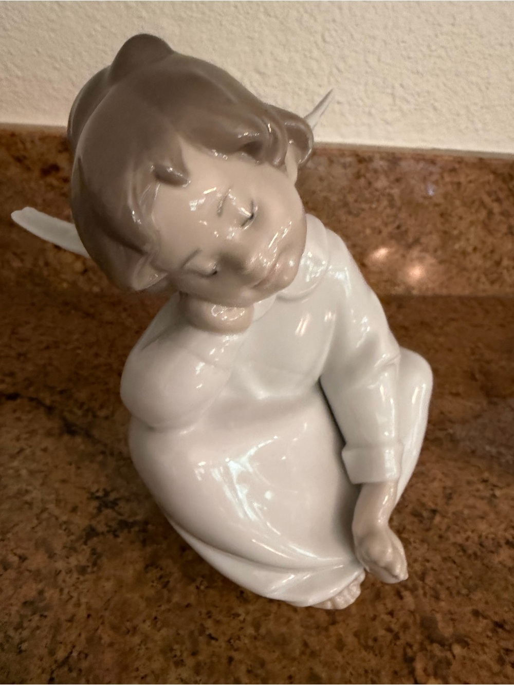 Lladro Porcelain Angel Figurine in White and Light Brown